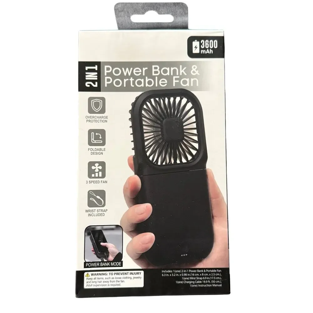 Digital Essentials 2-in-1 Power Bank & Fan | 3600mAh Rechargeable Cooling NEW